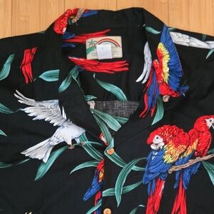 Banana Jack Tropical Parrot Palms Summer Beach Black Camp Shirt Men's 3XL